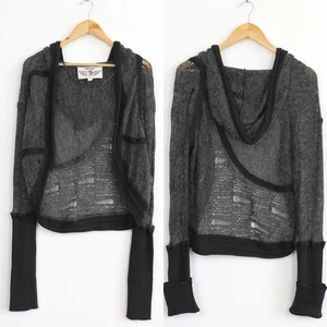 Diesel Distressed Mesh Asymmetric Cropped Hooded Cardigan, Size L - Picture 1 of 11