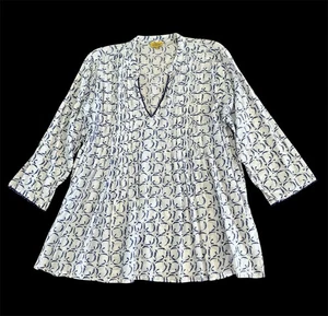 Roberta Rollhase weiß blau Plissee Baumwolle Tunika Top Damen Gr. XL - Bild 1 von 12