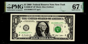 2009 $1 FRN NEW YORK. FR: 3000-B* (STAR NOTE). PMG Graded: 67 PPQ.   NICE S/N. - Picture 1 of 2