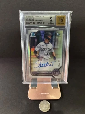 2022 Bowman Chrome Draft Sterlin Thompson Refractor Auto /499 BGS 9/10 Rockies - Image 1 of 2