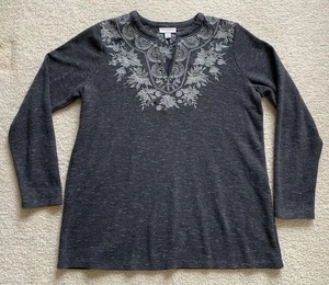 Top térmico bordado Jill para mujer S P gris jaspeado tejido gofre boho cabaña - Imagen 1 de 11