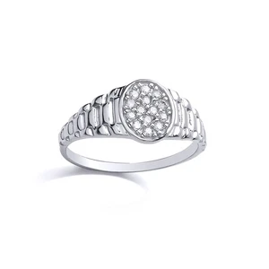 Kids Silver Jewelco London CZ Watch Strap Oval Cluster Signet Ring - Picture 1 of 3
