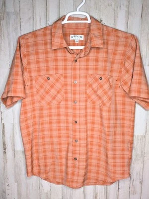 Orvis Shirt Mens Medium Orange Plaid Short Sleeve Woven Tech Vented Button-Up - Image 1 of 4