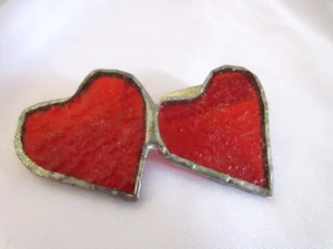 Moneyhun's Vintage Red Handmade Double Red Heart Stained Glass w/Hook VGUC - Picture 1 of 3