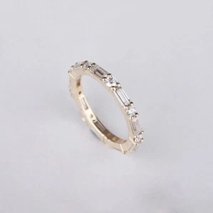 Lab Grown Diamond Eternity Band - Baguette & Round Cut - Solid 14k Yellow Gold - Picture 1 of 5