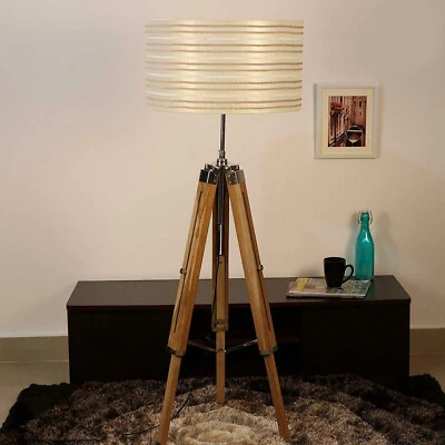 Vintage Brown Wood Tripod Floor Lamp Stand Three Fold Nautical Home Décor style  - Image 1 of 4