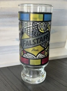 Vintage 70’s Stained Glass Falstaff Pedestal Beer Bar Glass - Picture 1 of 2