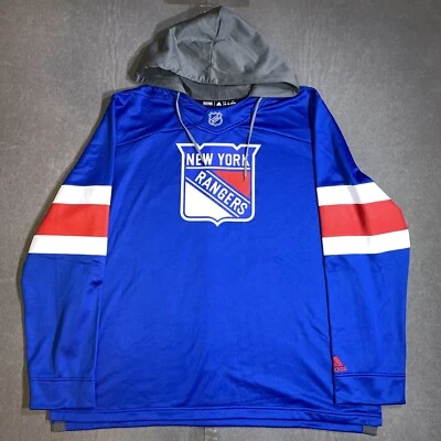 Adidas Sweatshirt Mens 2XL New York Rangers Jersey Style Hoodie Tie Up Blue NWOT - Image 1 of 4
