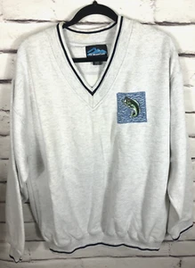 Sudadera Vintage Tri-Mountain Para Hombre Talla L Blanca Mangas Largas Logotipo de Pez - Imagen 1 de 4
