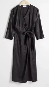 OTHER STORIES Floral Satin Wrap Midi Dress 2 Black Raglan Sleeve - Picture 1 of 2