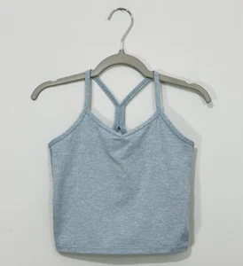 Athleta Girl All Day Softluxe Longline Bra S/7 Heather Blue V Neck Tank Top Logo - Picture 1 of 8