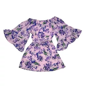 WAYF Dress XS Purple Bell Sleeve Off Shoulder Mini Flowy Cocktail Wedding Floral - Picture 1 of 8