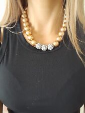 Pearl Gold Beaded Necklace with Crystals Beads 