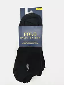NEW 3 PAIR PACK POLO RALPH LAUREN MENS TECHNICAL SPORT NO SHOW SOCKS BLACK 6-12 - Picture 1 of 3