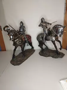 Large Pair of Medievel Armored Knights Riding a Charging Horse Figurines 11.5 - Picture 1 of 12