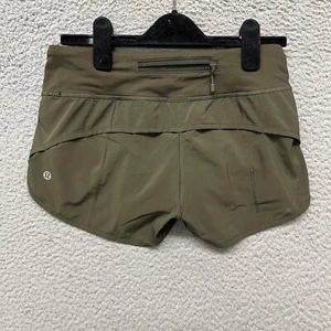 Pantaloncini Lululemon Speed Up donna 2 verde militare foderati a vita alta corsa jogging - Foto 1 di 14