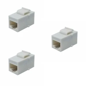3 Pack CAT6 5e Coupler Keystone RJ45 Female Snap-In Jack Insert White - Picture 1 of 3
