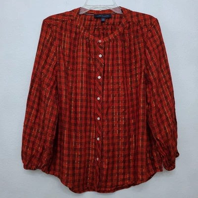 Camisa de férias feminina Tommy Hilfiger xadrez com botões lurex Scarlett tamanho XL - Imagem 1 de 4