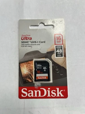 Sandisk Pack Ultra 16GB SDHC Memory Flash Card UHS-IClass 48MB/S 320X SD - Image 1 of 2