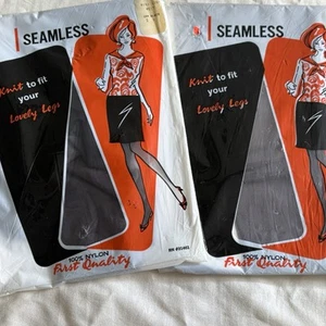 Vintage 2 Paar Strumpfstrümpfe Gr. 9 schwarz 1. Qualität Nylons kubanische Ferse Zehe neu aus altem Lagerbestand - Bild 1 von 15