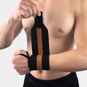 Men Sports Striped Fitness Wristband Bandages Bracers Support Gym Weightlifting - Picture 1 of 18