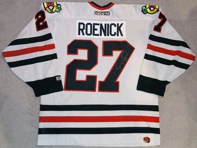 #27 Jeremy ROENICK Chicago BLACKHAWKS Off. Lic. Camiseta CCM, tamanho G masculina, ASSINADA! - Imagem 1 de 3
