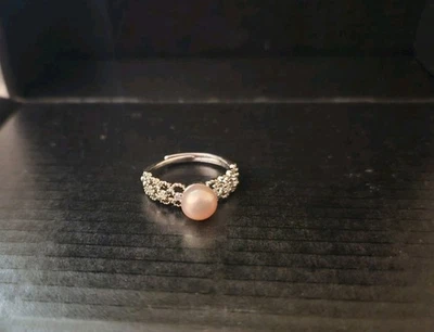 Anel de pérola de água doce ajustável estilo renda feito com liga de prata colorida - Imagem 1 de 4