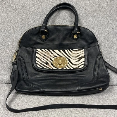 Bolso de mujer EMMA FOX de cuero negro con estampado de cebra pelo de becerro Foto 1 de 4