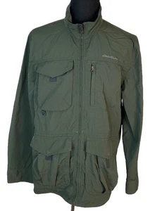 Eddie Bauer Travex Jacket Mens Large Green Rip Stop Safari Military Cargo Pocket - Picture 1 of 12