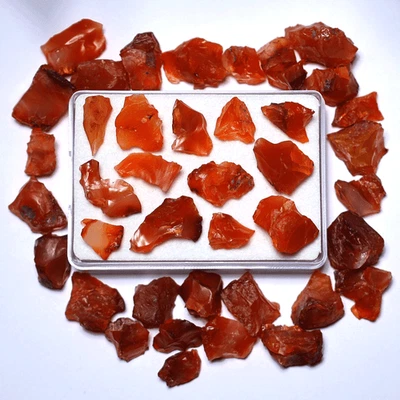 Sunset Shards~ 40 Pcs Natural Carnelian Yemini Aqeeq 15-26mm Rough Gemstones Set - Image 1 of 4