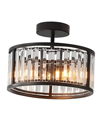 Black Flush Mount Ceiling Light, 2- Light Caged Crystal 11 INCH Black(2 Light) - Image 1 of 4