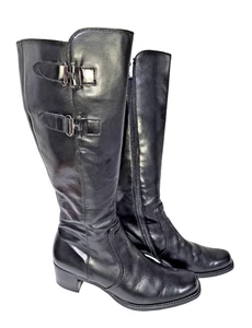 Paul Green Damenstiefel kniehoch Reiten schwarz Leder Schnalle 7 US 9,5 - Bild 1 von 13