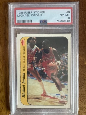 1986-87 Fleer Stickers Michael Jordan #8 (RC) PSA 8 Chicago Bulls Card NM MT - Image 1 of 2