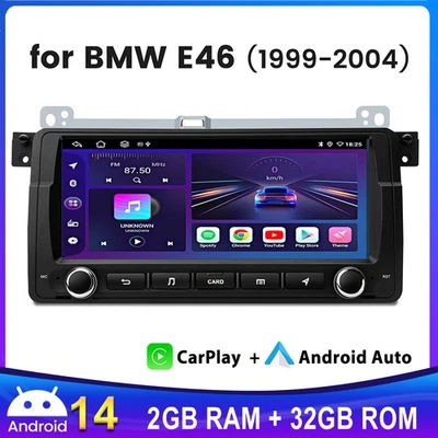 Android14 Autoradio Apple Carplay DSP GPS Navi WiFi BT Für BMW 3er E46 1998-2006 - Bild 1 von 4