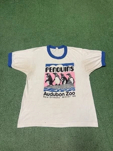 Vintage 80s Audubon Zoo Penguins Shirt Men’s Size Medium White Nature VTG MARKED - Bild 1 von 17