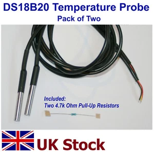 DS18B20 Sonda sensore di temperatura, impermeabile, piombo 1 metro, CONFEZIONE DA DUE - UK - Foto 1 di 3