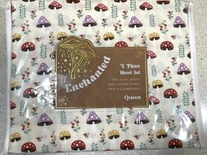 New Retro Enchanted Mushroom 4 Piece Queen Sheet Set Multicolor Mushroom - Picture 1 of 4