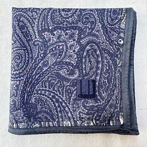 Dunhill Handkerchief VTG Blue Cotton Pattern Paisley Damask Pocket Square 18"