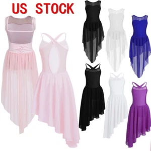 Mädchen lyrisches Ballett Tanz Kleid Cutout Rücken unregelmäßig Rock Tanz Kostüme - Bild 1 von 54