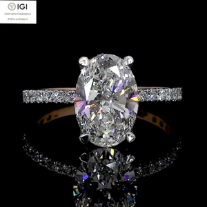 IGI 2.10Ct Oval Cut E VS1 Lab Grown Diamond Engagement Ring In 14K Two-tone Gold - Picture 1 of 15