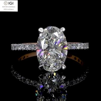 IGI 2.10Ct Oval Cut E VS1 Lab Grown Diamond Engagement Ring In 14K Two-tone Gold - Image 1 of 4