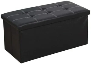 Folding Faux Leather Stool Storage Box Toy Chest Seat Bench Ottoman Large Black - Picture 1 of 2