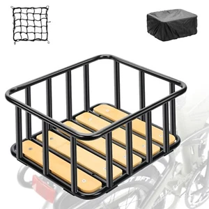 Rear Bike Basket, 13.8"X11.8"X6.7" Bicycle Basket with Waterproof Cover, Carg... - Picture 1 of 7