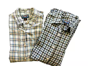 2 VTG Women's Shaver Lake Long Sleeve Blue & White Plaid Silver Thread Button XL - Picture 1 of 18