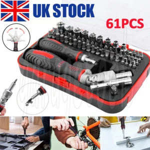 61pcs Magnetic Ratchet Screwdriver Bit Set Socket Slotted 1/4” Hex & Torx Bit - Picture 1 of 9