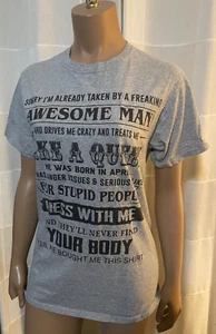 Size Small Gray T- shirt Born in April & treats me like a Queen saying Top - Picture 1 of 3