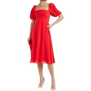 NWT Monique Lhuiller Red Pleated Crepe Midi Dress, Size 10 - Picture 1 of 12
