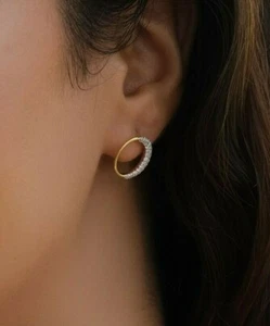 0.46ct Diamond Crescent Moon Earrings, 14kt solid gold, graduation gift for her. - Picture 1 of 5