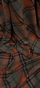 Orange Grey Black Tartan Poly-Viscose Fabric 58’’ PRICE PER METER - Picture 1 of 2