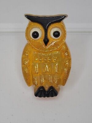 VTG Mid Century Acrylic Lucite Owl Orange Metal Flake Outlet Plug In Night Light • 24.95$